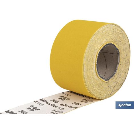 COFAN rollo lija de papel 100 x 25 m. g.60 , Rollo de lija de papel Amarillo con medida de 100mm de ancho x 25 metros de longitud. Granos desde 60 hasta 180.