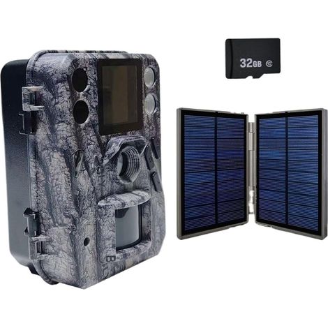 Caméra Faune Sauvage Caméra De Chasse Solaire en Option SG520-Plus, 4K/37mp, Double Flash (IR Noir Et LED Blanche), Jeu for La Faune, 940nm, for L'extérieur Fiable Précise(Cam 32G and Solar) (1/5)