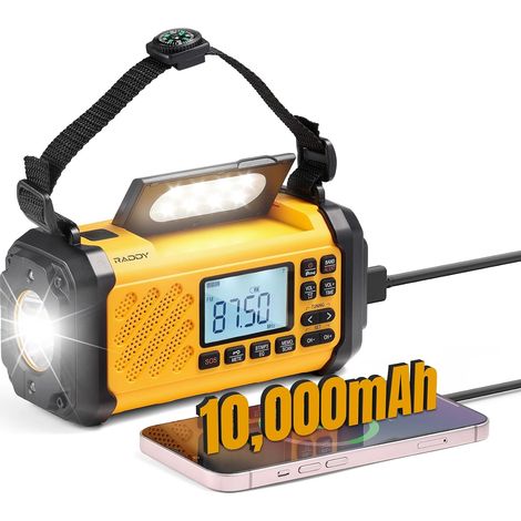 [10000 mAh] SH-906 Notfallradio, tragbares Solar-Kurbelradio mit AM/FM/SW/VHF, Leselicht, SOS, Kompass, Telefonladegerät für das Überleben im Freien (1/5)