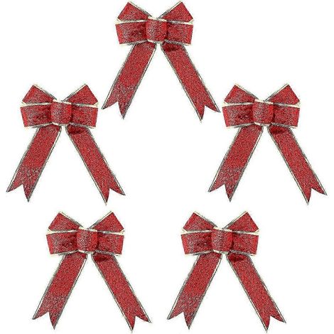 Grand nœud en tissu pailleté doré pour sapin de Noël, ruban cadeau, 5 pièces/paquet (rouge) (1/5)