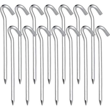 HONORNIC - 14 Pcs Sardines Piquet, Piquets de Tente en Acier Piquets de Fixation Sol Crochet- Idéal pour le jardin, le camping tentes