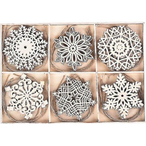 Holzschneeflocken-Ornamente, Weihnachtsbaumschmuck, rustikale Ornamente aus Holz (1/5)