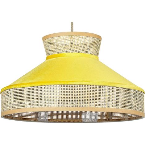 Lampada a sospensione illuminazione rattan naturale paralume velluto giallo Batali (1/5)