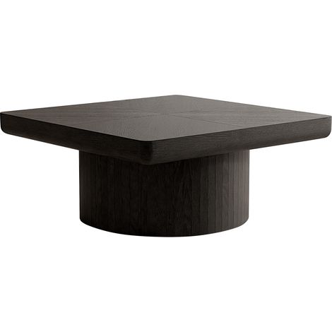 Mesa de centro cuadrada negra de 78 cm, tablero efecto parquet y base cilíndrica (1/5)