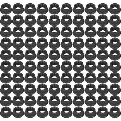 Lot de 100 écrous hexagonaux M10 x 1,25 en acier au carbone pour générateur à essence 168F 170 188, noirs (1/5)