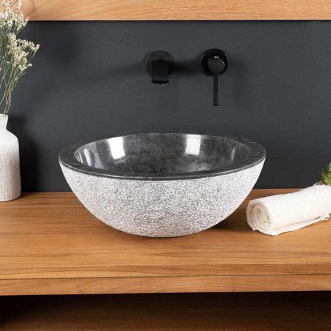 Lavabo sobre encimera de mármol Estrómboli negro 40 cm (1/5)