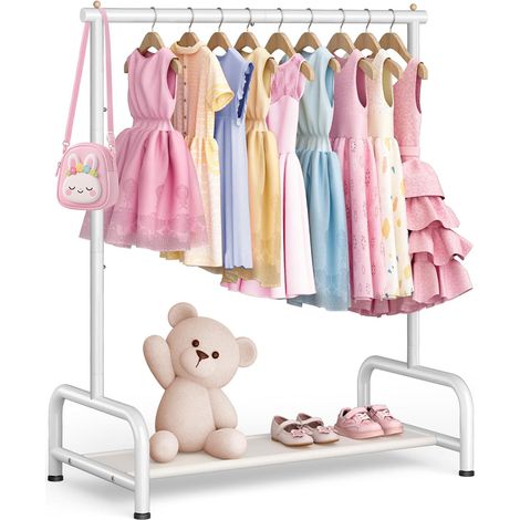 Porte-vêtements en métal pour enfants pour filles, garçons et chambre d'enfants - Petite tringle à vêtements avec étagère - Portemanteau pour la chambre à coucher, Blanc (1/5)