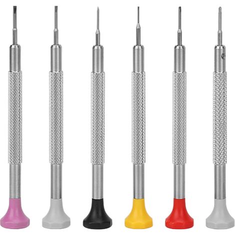 Jeu de 6 tournevis cruciformes à fente pour la réparation de montres, en acier rapide, avec poignée antidérapante, largement utilisés par les bijoutiers. (1/5)