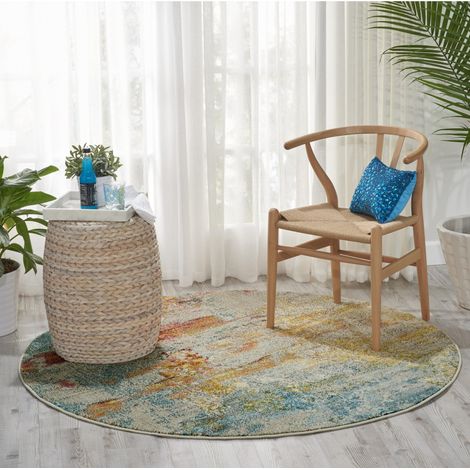Celestial CES02 Sea Life Rug for Living Room Bedroom Modern Abstract Multi Colours Rug Round X-Large 239x239 cm (7'10''x7'10'') Circle