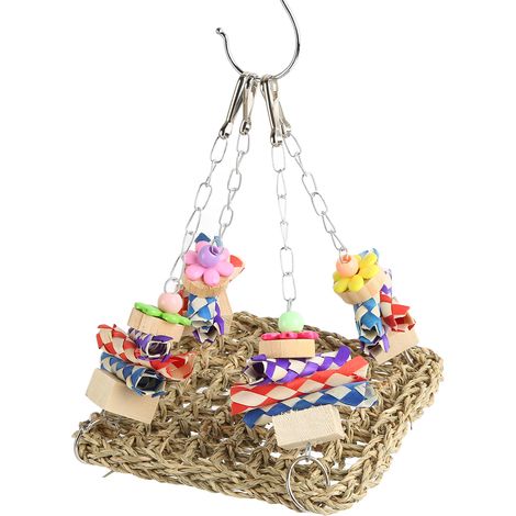 Balançoire en jonc de mer avec oiseaux, jouets sûrs et résistants aux morsures, pour lutter contre l'ennui. Tapis de balançoire hamac tissé en jonc de mer. (1/5)