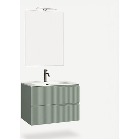 Mobile bagno sospeso con specchio e LED 80cm Venere - Verde
