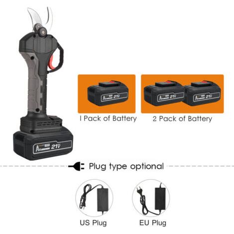 Sécateur électrique sans fil 21 V, sans balais, rechargeable par batterie lithium 20 Ah, pour la coupe des branches d'arbres et du jardin. Diamètre de coupe : 30 mm. Lame de rechange incluse. Batterie