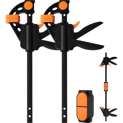 2 - Serre-joint - Accessoire de serrage - Fixation rapide une main - Extension 154mm à 620mm - Force 100kg - Pour bois et meubles - Noir - 152x420mm