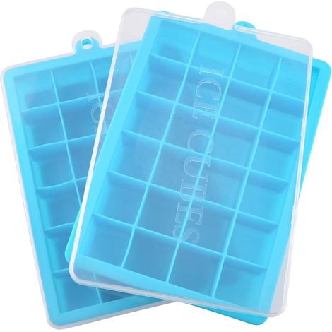 Moule à glaçons carré en silicone avec couvercle 24 cavités (bleu clair) 2 pièces (1/5)