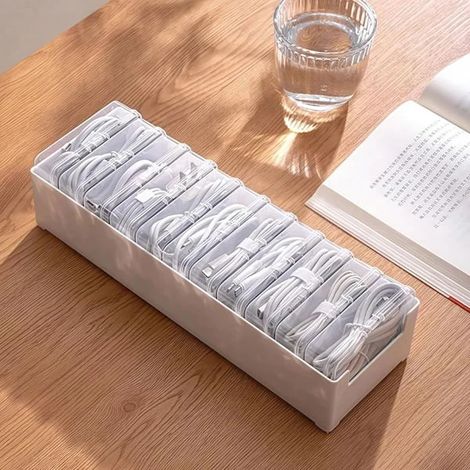 Boîte de rangement pour câbles à 11 compartiments, système de gestion des câbles de bureau avec interrupteur, organisateur d'accessoires de bureau et de maison. (1/5)