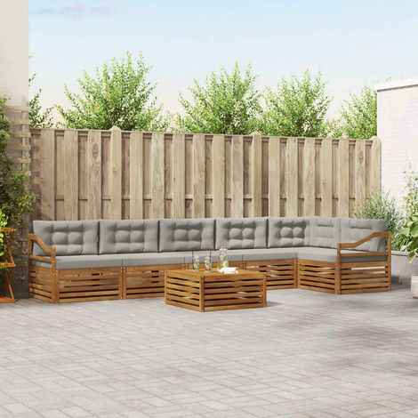 Outdoor-Sofagarnitur mit Kissen 7 pcs Natürlich und Hellgrau