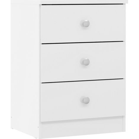Denver 3 Drawer Bedside Table - L36 x W55.5 x H40 cm - White Gloss