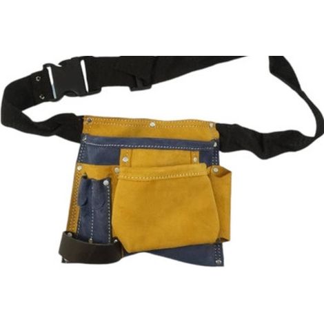 Ceinture Sacoche Porte Outils 20x20 cm - Cuir - 5 Pockets - Double - Couleur - Pratique et Durable - Beast