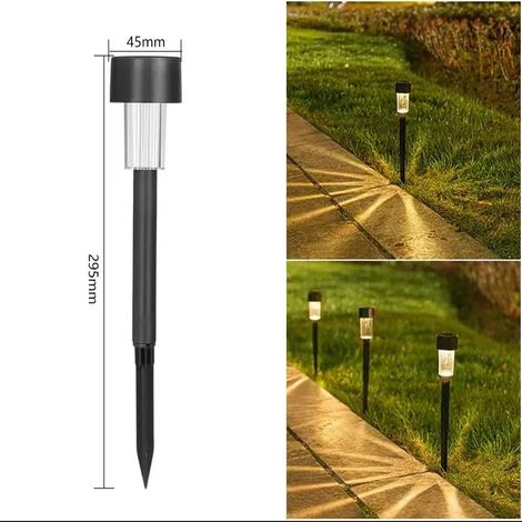(Lot de 2 - Noir - Lumière chaude) Lampes solaires d'extérieur pour jardin, étanches, compatibles avec allées, terrasses et patios. (1/5)