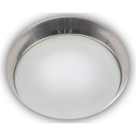 Deckenleuchte, Glas Weiß mit Klarrand, Dekorring Nickel matt, Ø 40cm
