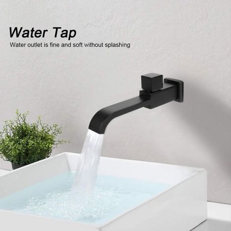 Rubinetto da bagno moderno a parete in ottone G1/2, attacco singolo per acqua fredda per cucina, bagno, lavabo, lavello, nero opaco (1/4)