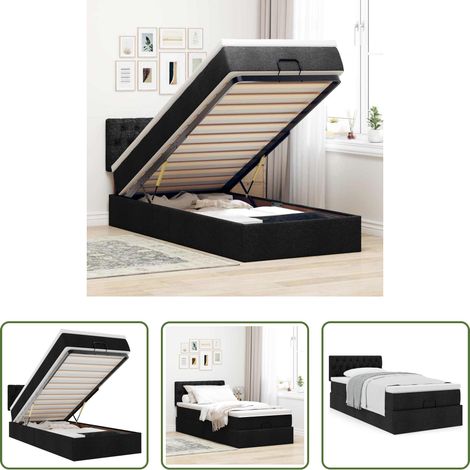 vidaXL Stauraum - Ottoman-Bett mit Matratze Schwarz 90x190 cm Stoff (1/5)