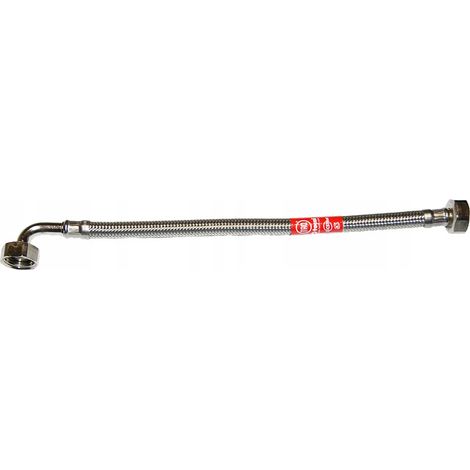 Manguera con codo, trenzada de acero, GW 1/2” x codo GW 1/2” 40 cm Inox