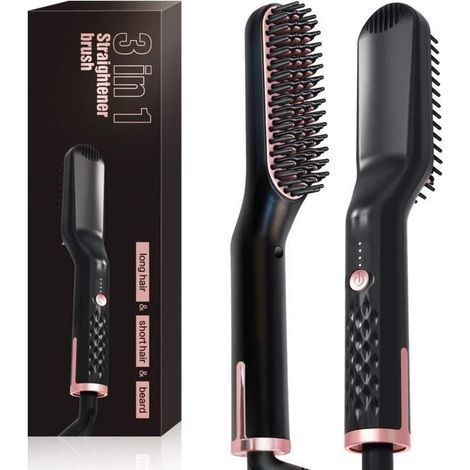 Spazzola lisciante per capelli, spazzola riscaldata 3 in 1, piastra per capelli, piastra per barba, anti-scottatura ionica e ceramica, 30 pezzi A66 (1/4)