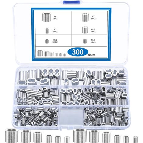 300 Pièces Manchons Aluminium Double Embout pour Câble Acier M1.2–M4 (1/5)