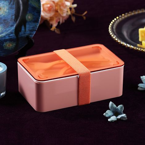 Boîte repas rectangulaire portable compartimentée hermétique bento pratique pour travailleur étudiant employé de bureau rose 1100ML (1/5)
