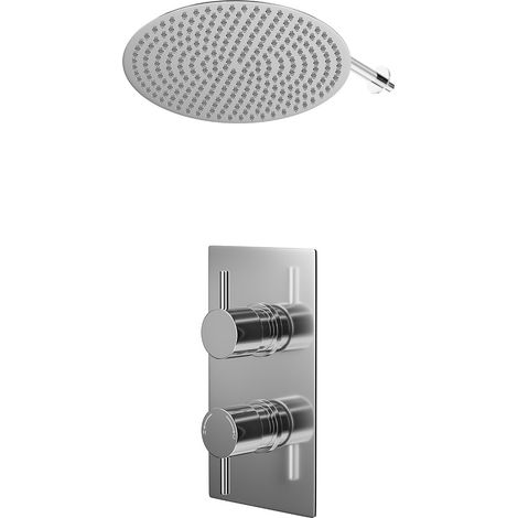 Circo Polished Chrome Concealed Twin Thermostatic Shower Valve and 400mm Thin Round Fixed Head with Wall Arm - 1 Outlet (1/5)