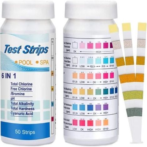 Kit d'analyse de l'eau - Non spécifié - 6 en 1 - 50 bandelettes - Mesure chlore brome pH (1/4)