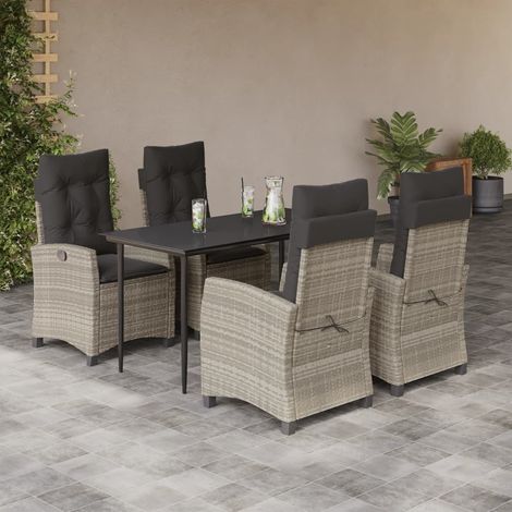 Ensemble à manger de jardin et coussins 5 pcs-Salon de jardin gris clair rotin 769974 (1/5)