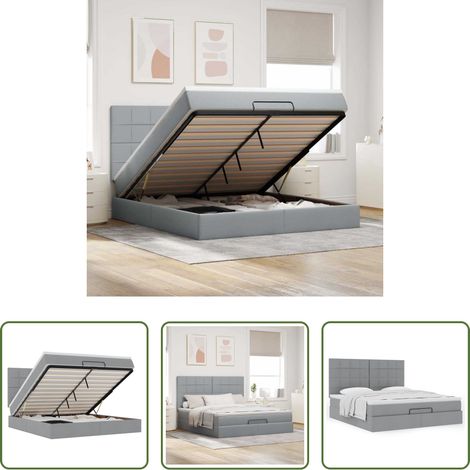 vidaXL Rangement sous le lit - Cadre de lit ottoman et matelas gris clair 180x200 cm tissu (1/5)