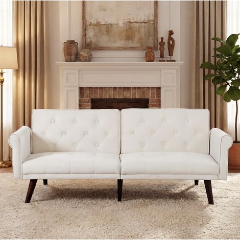 Divano letto 2 posti beige in velluto con schienali regolabili e funzione letto (1/5)