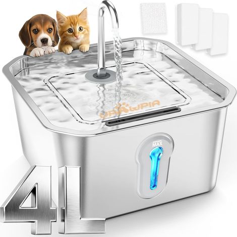 4L Fontaine a Eau Chat INOX avec 3 Filtres Automatique Fontaine à Eau pour Chat Animaux Ultra Silencieux Mangeoirs et Abreuvoirs pour Chats (1/5)