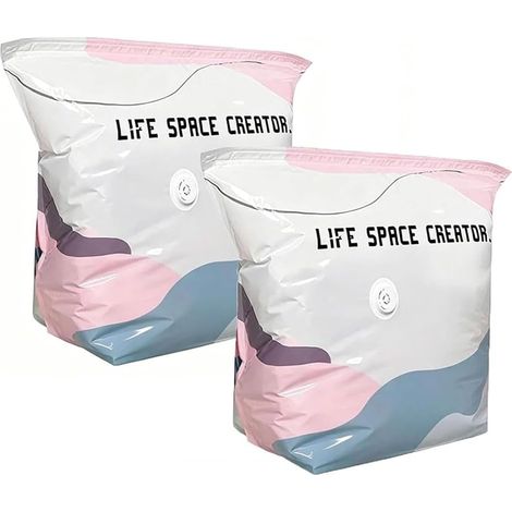 Sacs Rangement Sous Vide - 2 Pièces - PA+PE - Compression Sans Pompe - Vêtements Literie Voyage - Grand (1/5)