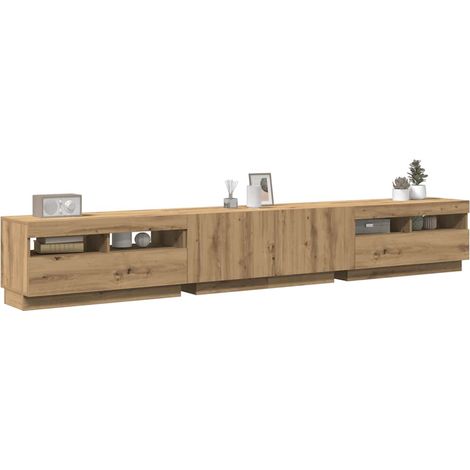 Vidaxl – Meuble TV avec éclairage LED – Bois d'ingénierie – 260x35x40 cm – Grand espace de rangement – Résistant à l'humidité
