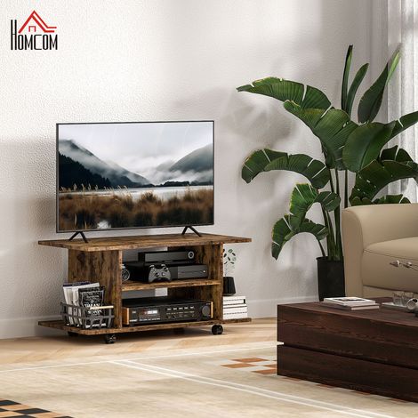 Mobile Porta TV Moderne avec Étagères, Roues Pivotantes et Freins, 80x40x40 cm, Marron Rustique (1/5)