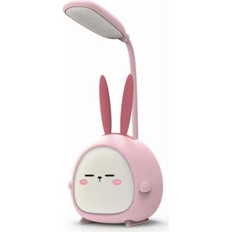 Lampe de bureau LED portable avec veilleuse, lapin mignon, pliable, rechargeable par USB, lampe de lecture pour chambre d'enfant, lampe de chevet pour bureau (Lapin rose) (1/5)