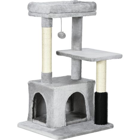 Arbre à chat avec litière et couchage-lavable-Jouet intégré-Couleur gris clair-48x48x85cm (1/5)