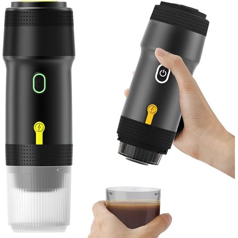 Machine à Café Portable Espresso, 3 en 1 Voyage Cafetière Rechargeable 12V, Compatible avec les Capsules, Machine à Café Électrique Sans Fil pour Camping, Voyage, RV, Randonnée, Bureau (Noir)