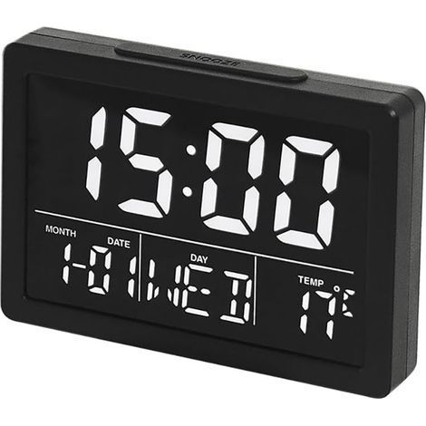Digital Alarm Clock, éCran LCD Time Date Semaine Affichage De La Température 12/24H Fonction Snooze Luminosité Réglable 8 Sonneries pour Bureau à Domicile (Noir)