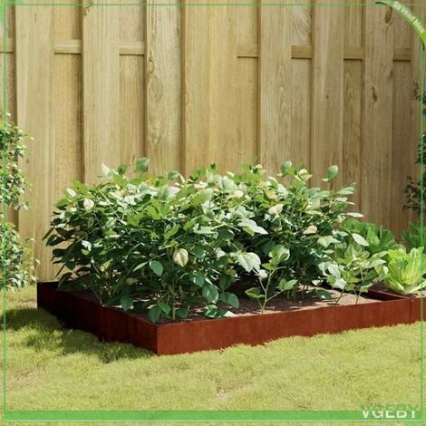 Lit surélevé de jardin - FAFEICY - 824514 - Acier Corten anti-corrosion - 100×100×26 cm - Fond ouvert (1/5)