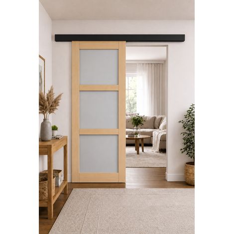 Porta Scorrevole Ayous 3 Ante Grigio RAL 7035 H204 x L73 + Binario Alluminio Listello Nero (1/2)