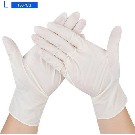 Gants Jetables - Latex - Taille L - Pour Manipulation Alimentaire - 100 Pièces (1/5)
