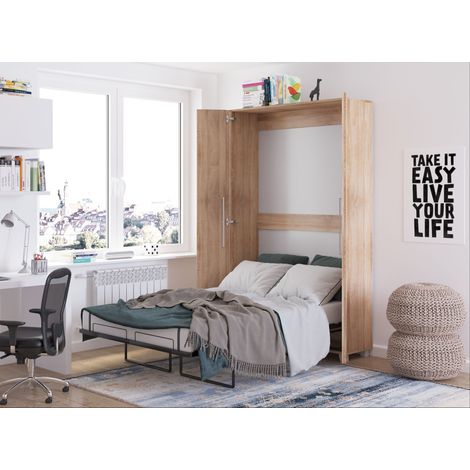 Bim Furniture – Lit escamotable 120x200cm vertical chêne sonoma – Panneau stratifié 16mm – Solution gain de place pour petits espaces – Montage facile (1/5)