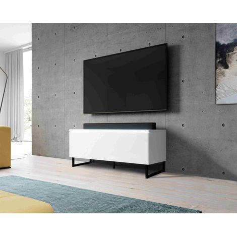 FURNIX Commode TV BARGO 100 sans éclairage LED & pieds réglables blanc (1/4)