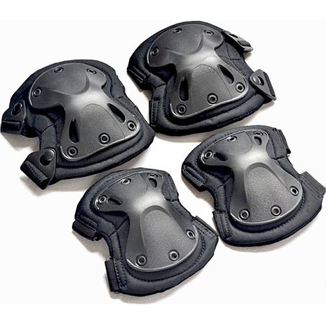 Set di protezioni tattiche per ginocchia e gomiti - Resistenti per combattimento, uso militare, sport e skateboard - Set di protezione sicuro - Nero (1/4)