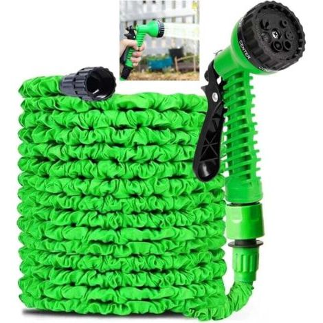 [JAMAIS UTILISÉ]Tuyau d'arrosage extensible de 7,5m/25 ft, tuyau d'arrosage extensible flexible pour maison, pelouse, voiture avec buse de pulvérisation professionnelle 8 fonctions (7,5 m/25 ft, vert) (1/4)